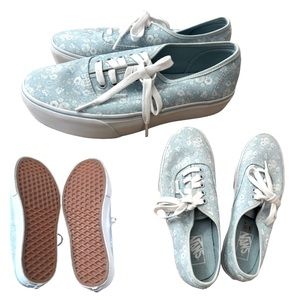 Vans light blue floral platform sneakers, size 9 (women). New